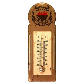 Crispe Analogue Indoor Outdoor Thermometer 'BBQ' Metal 29 x 10 cm, Decorative for Home and Garden, Weatherproof