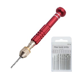 Mesanda Pin Vise Hand Drill Drill Tool 10 Drill Blades Small Precision Manual Drill No Power Supply No Noise Drilling Craft DIY Tools Craft Tools Jewelry Plastic Micro Drill with Storage Case Red