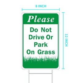 Please Do Not Drive or Park on Grass Yard Sign,8x12 Double Sided Coroplast with Stake for Yard Green (2 Pack)