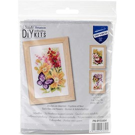 Vervaco Miniaturen Blumen & Schmetterlinge Aida 3er Stück Counted Cross Stitch: Butterflies and Flowers (Set of 3), 8 x 12cm, N