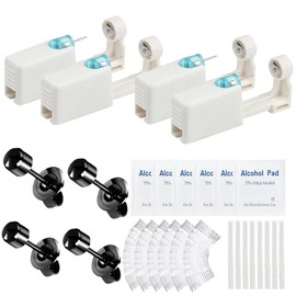 psaakon 24 Pcs Self Ear Piercing Gun Kits - 24pcs/Set Painless Disposable Sterile Gun with Hypoallergenic Studs,at Home Safety Ear Piercing Gun Kit Tool (Black flat 4mm 315)