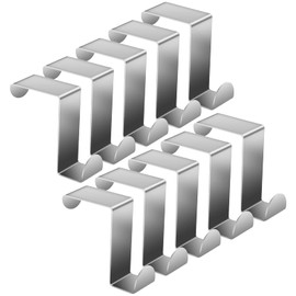 Amfrpar Pack of 10 Stainless Steel Door Hooks for Hanging, Single Coat Hooks, Door, Z-Shaped, Stainless Steel Hooks, Reversible Hooks, No Drilling Required, for Kitchen Cupboard, Cupboard Door, Room