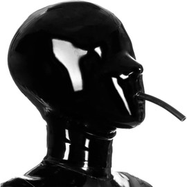 Kangxinsheng Black Latex Hood Mouth with Breathing Tube, Natural Rubber Mask with Zip Back, Suitable for Latex Cosplay Costumes M