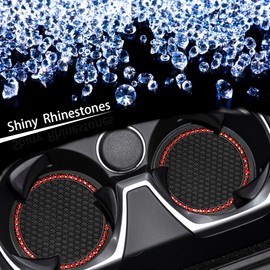 Gseigvee 2 Pack Bling Car Coasters for Cup Holders, Auto Universal Cup Holder Insert Coaster Anti Slip Crystal Vehicle Interior Accessories Cup Mats for Women and Girls Red