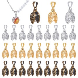 PandaHall Elite 30 Pieces 3 Colours Brass Pinch Bail Clasp Dangle Charm Bead Pendant Connector Findings for Pendant Necklace Jewellery DIY Crafts Making