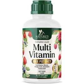 Liquid Multivitamin, Sugar Free Multi Vitamin for Women Men & Kids, Vitamins A, C, D, B-12, Biotin & Zinc for Beauty, Skin Care, Thicker Hair Growth & Wrinkles, Non-GMO, Vegan, Berry Flavor, 15 Fl Oz