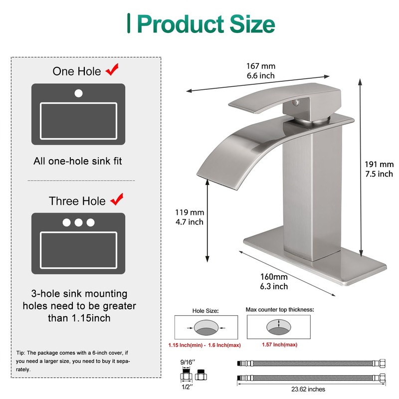 VOTON Bathroom Faucets Brushed Nickel Waterfall Bathroom Sink Faucet Modern