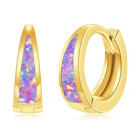 CiNily Small Gold Hoop Earrings for Women Purple Opal Earrings, 14K Gold Plated Chunky Gold Huggie Earrings, Hypoallergenic Lightweight Thick Gold Hoops Stackable Huggie Earrings Opal Gold Jewelry