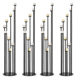 Fullvaseer Set of 4 Floor Candle Holders,9 Arm Candle Holder for Fireplace Decoration,Black Metal Candle Stick Holders for Pillar Tealight Candles on Home Derecotion