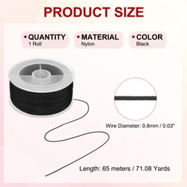 PATIKIL Nylon Cord 0.8mm x 71 Yards, Bracelet String Braided Nylon Thread Chinese Knotting Cord for Jewelry Making Beading Necklaces Blind Wind Chimes, Black