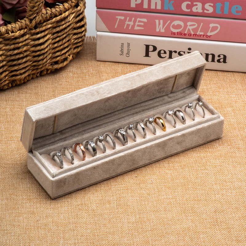 Akangbox Velvet Ring Box 15 Slots Ring Holder with Necklace