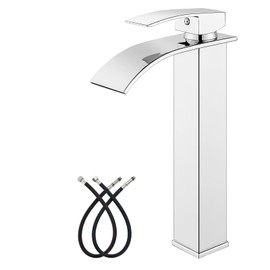 gotonovo Waterfall Tall Bathroom Faucet Single Handle Bathroom Faucets for Sink 1 Hole Stainless Steel Vessel Sink Faucet Modern Mixer Tap Wash Basin Faucet Without Pop Up Drain, Polish Chrome