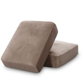 PrinceDeco Stretch Velvet Couch Cushion Covers for Individual Cushions Sofa Cushion Covers Seat Cushion Covers, Sofa Covers Washable, Couch Seat Cushion Covers for Sectional Couch(2 Pieces, Taupe)