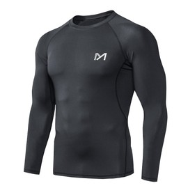 MEETYOO Mens Compression Long Sleeve Athletic Workout Undershirt, Black, Large US