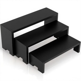 Yoshiky Small Wood Display Risers, 3 Tier Cologne Perfume Organizer Stand, Wooden Cupcake Stand Holder, Dessert Table Display Set Shelf for Figures, Party Riser Stand for Decoration and Organizer Men (Black)