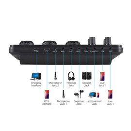 SK900 Multi-function Mixer Portable Digital Sound Card Kit Professional Live Mixer Sound Card Effect Device Built-in Rechargeable Battery for Mobile Phone Computer Live Broadcast Singing