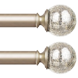 KAMANINA 2 Pack Curtain Rod 32 to 58 Inches (2.6-4.8ft), Champagne Gold Curtain Rods for Windows, 7/8 Inch Single Drapery Rods with Crackle Glass Finials