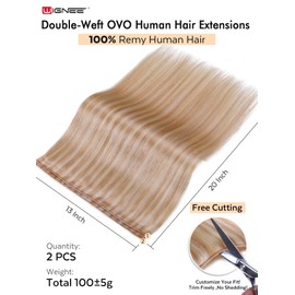 WIGNEE Double Layered Butterfly Wefts Hair Extensions Human Hair with Beads 100% Real Remy Human Hair Extensions Glueless for White Women 20 Inch 2 PCS 100g Strawberry Highlight Blonde(18/613)