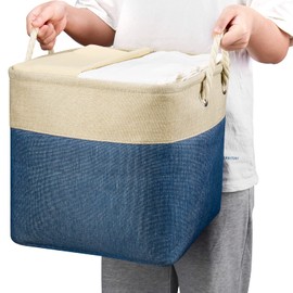 Fabric Foldable Storage Baskets Boxes for Cube Organizers Shelf, Collapsible Storage Bins with Rope Handles for Closet Nursery Home Office Organizing, Navy Blue,Set of 2,QY-SC31-2