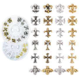 2 Boxes AB Nail 24 Pcs Mixed Sizes 3D Nail Art Accessories Multi Shapes Manicure Decoration for Nail Face Decoration Nail Makeup DIY Craft(golden and Silver)