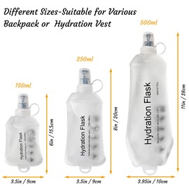 J.CARP 250ml Soft Flask Running Water Bottles, TPU Foldable Running Hydration Flask for Hydration Pack Cycling Hiking Climbing Outdoors Motorbike White