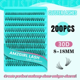 Individual Eyelashes,Cluster Lashes D Curl 200Pcs 30D Lash Extension,Soft Wispy Lashes,Individual Lashes DIY Eyelash Extensions Lash Cluster for Self Application at Home