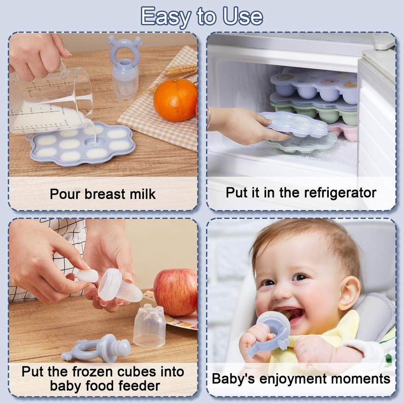 KingKam Baby Breastmilk Popsicle Molds & Baby Fruit Feeder (2