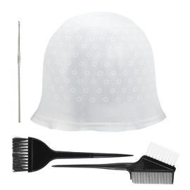 Heclia Self-Punching Silicone Highlight Cap for Hair 4pcs Silicone Professional Reusable Hairdressing Dyeing Staining Tools for Bleach, Includes Dye Brush Single-Sided Brushes & Double-Sided Brush