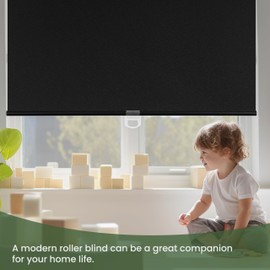 HOTSOON Blackout Roller Shades Cordless Color-Matched Roller Window Blinds Free-Stop Simple Style Thermal Insulated Roll Up Shades for Home Office Door, Black, 25" W x 44" H