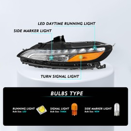 TUSDAR DRL Headlight Assembly Replacement for 2014-2018 Jeep Cherokee Parking Light Turn Signal OE Style Chrome Bumper Turn Signal Lamps Parking Light Left Driver Side