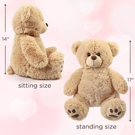 LotFancy Teddy Bear Plush Toy Cuddly Toys 43 cm, Large Brown Bear, Cute Stuffed Toy with Footprints, Gifts for Children, Girls, Girlfriend, Birthday, Light Brown