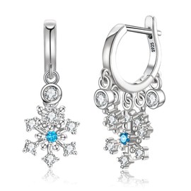 BriLove Women's Snowflake Earrings Cubic Zirconia Huggie Hoop Dangle Drop Fine Jewelry Christmas Gift Winter Decorations