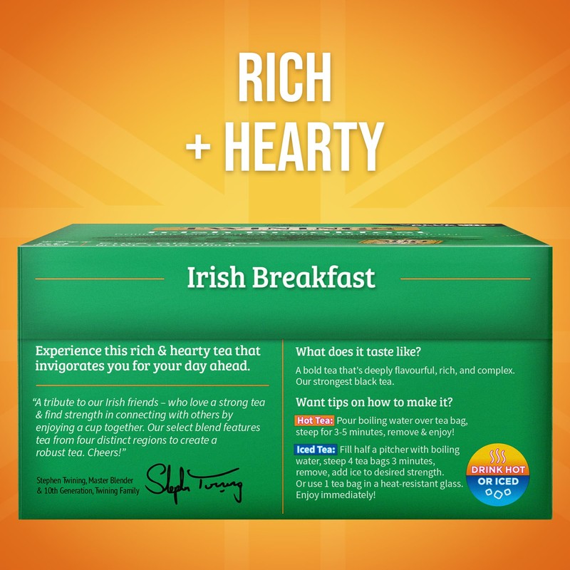 Twinings Irish Breakfast Black Tea Individually Wrapped Bags, 50 Count