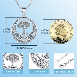 Aniu Tree of Life Necklace for Women S925 Sterling Silver Abalone Shell/Crystal/Moonstone Celtic Family Tree Pendant Anniversary Birthday Gift for Mom Grandma Tree Jewelry Gifts for Her (Tree-A)