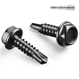 BNUOK #10 x 3/4 Inch Self Drilling Screws, (129pcs) 1 lbs Black Self Tapping Screws for Metal, 410 Stainless Steel Hex Washer Head Sheet Metal Screws