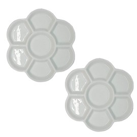 2Pcs White Round Watercolor Paint Palette Tray Water Color Palletes Washable Paint Ceramic Paint Palette Porcelain Watercolor Palette for Watercolor Gouache Acrylic Oil Painting (7-Hole)