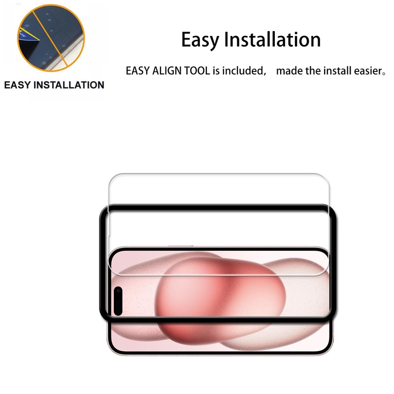 HKKAIS Screen Protector For iPhone15 Plus Tempered Glass Film with