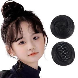 GFun Bun Wig, Clip, Small, Kimono, Wedding, Cosplay, Shichi-Go-San Coming of Age Ceremony, China Partial Wig, Natural Black