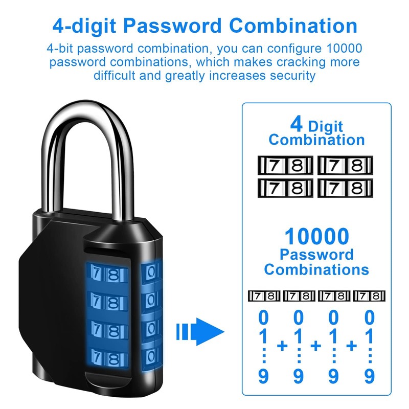MOXYOY G0018 Combination Padlock 4 Digit Locker for Gym, Black