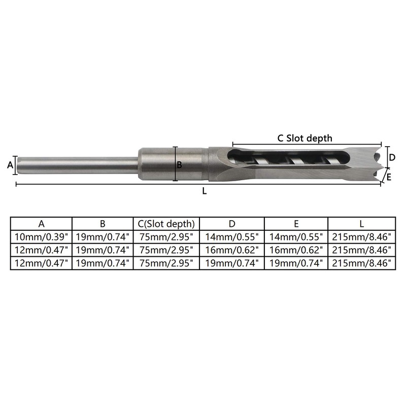 Pxyelec 3 Piece Woodworking Square Hole Drill Bit Set Mortise
