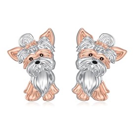 PROESS Yorkie Earrings 925 Sterling Silver Yorkshire Terrier Jewellery Stud Earrings Dog Earring Gifts for Women Girls, Sterling Silver, No Gemstone