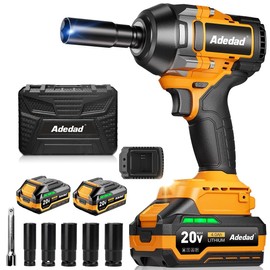 Adedad 1000N.m Cordless Impact Wrench 1/2 inch,20V 740ft-lbs High Torque Impact Gun with 2 x 4.0 AH Batteries,Sockets and Case,Brushless Power Impact Driver for Automotive and Heavy Duty Use