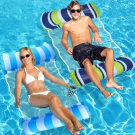 Pool Hammock, Pack of 2 Air Mattress, Pool Toy, 4-in-1 Inflatable Water Toy, Pool Accessories, Water Hammock Adult for Armchair, Mattresses, Seat (Dizhilv Blue)