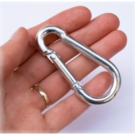 2 x Carabina SNAP HOOK Clips, 8mm Diameter x 80mm Long, HEAVY DUTY with Working Load 200kg, MEGA STRONG GALVANISED Locking Carabiner