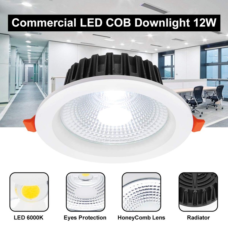 COB 12W Recessed Commercial LED Downlight Daylight 6000k AC100-240v PL