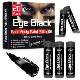 20 Pack Eye Black Stick for Sports, Anti-Glare Under Eye Black for Baseball Football Softball, Sweatproof Sports Face Paint for Athletes, Team, Game Day & Fans (All Black)
