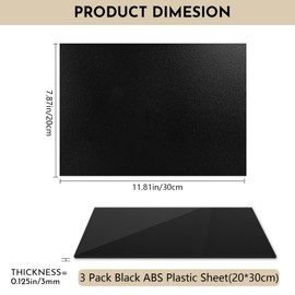 3 Pack Black ABS Plastic Sheet 8” x 12” x 1/8",Phiowocx 3mm Thick Rigid ABS Sheet Plate with Textured & Matte Finish,Moldable Plastic Sheets Panel for DIY Projects,Decor,Handicrafts Home Decor