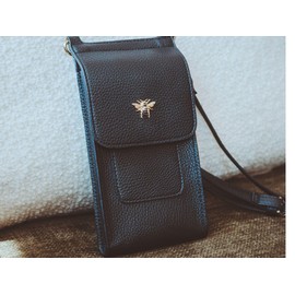 Alice Wheeler Vegan Leather Mini Bloomsbury Crossbody Phone Bag Bee (Black)