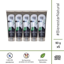 Crema Dental Natural LIBRE DE FLUOR Artesanal de Carbon activado-Sin Fluor, Gluten, Sulfatos (SLS), Parabenos, Petrolatos, Triclosan, Azucar- Bienestar Neem Erfre (Carbon Activado, Paq. 5)