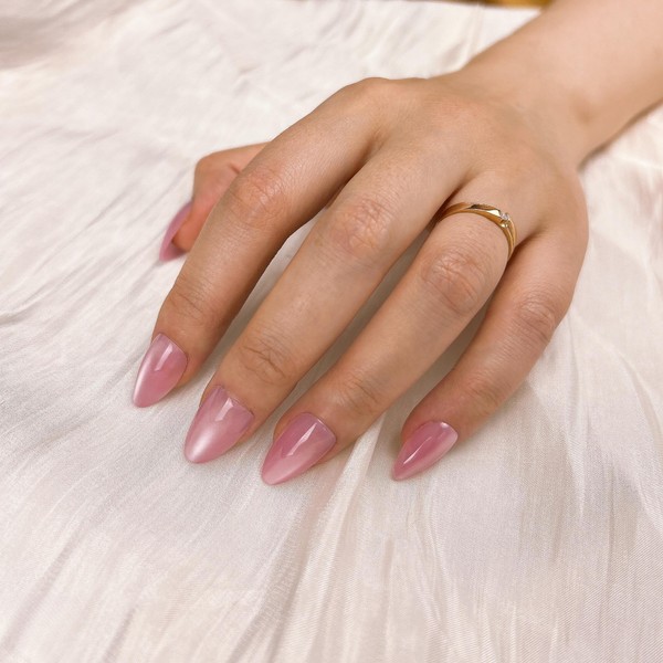 MRSCOL Press on Nails-Pink, Cat Eye Press on Nails Almond,Press